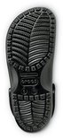 Semelle d'un sabot Crocs noir avec crampons. Taille 8-10 visible.