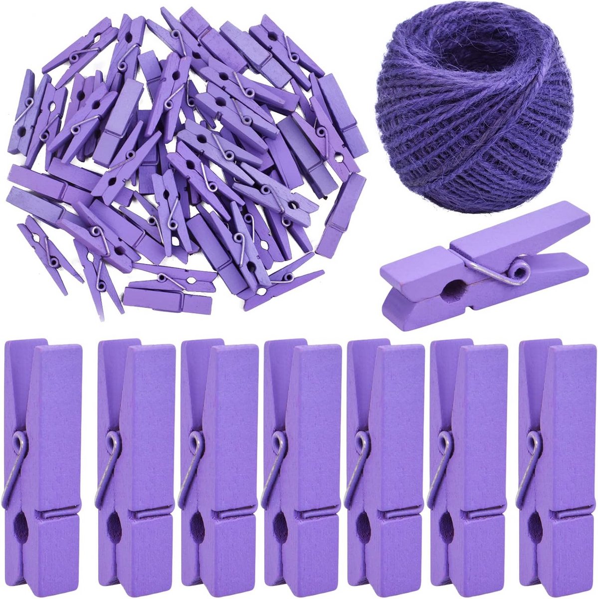 Mini Houten Haringen en Jute Touw - 50 Stuks - Creatieve Decoratie en Fotohangclips