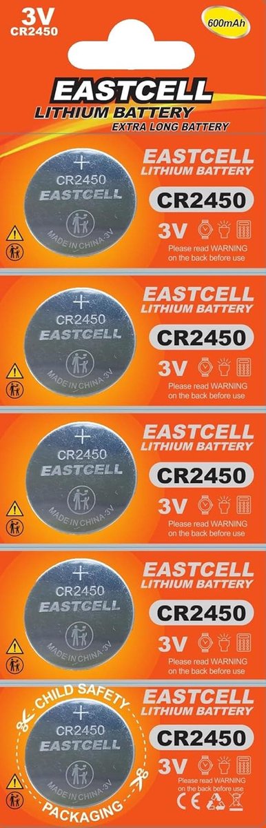 5 x CR2450 3V Lithium Knopcelbatterijen - 600 mAh (Blisterverpakking van 5 stuks)