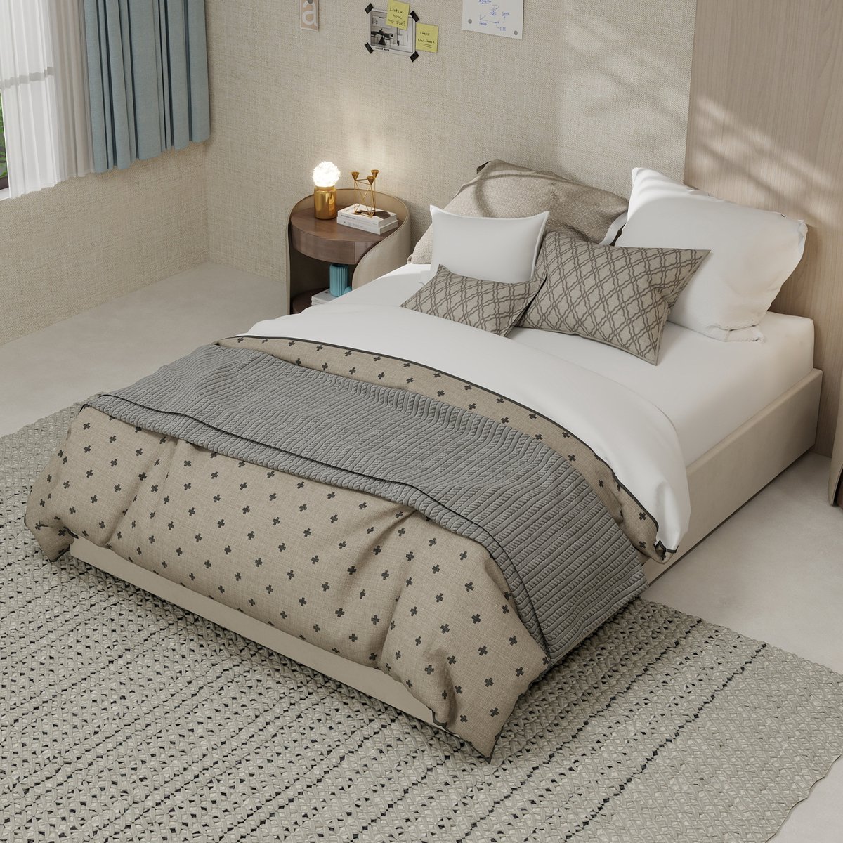 Clruro Tweepersoonsbedden - 140x200CM - Modern Minimalistisch Bedframe Met Gaslift Pistons - Velours - Beige (Geen Hoofdbord, Geen Matras)