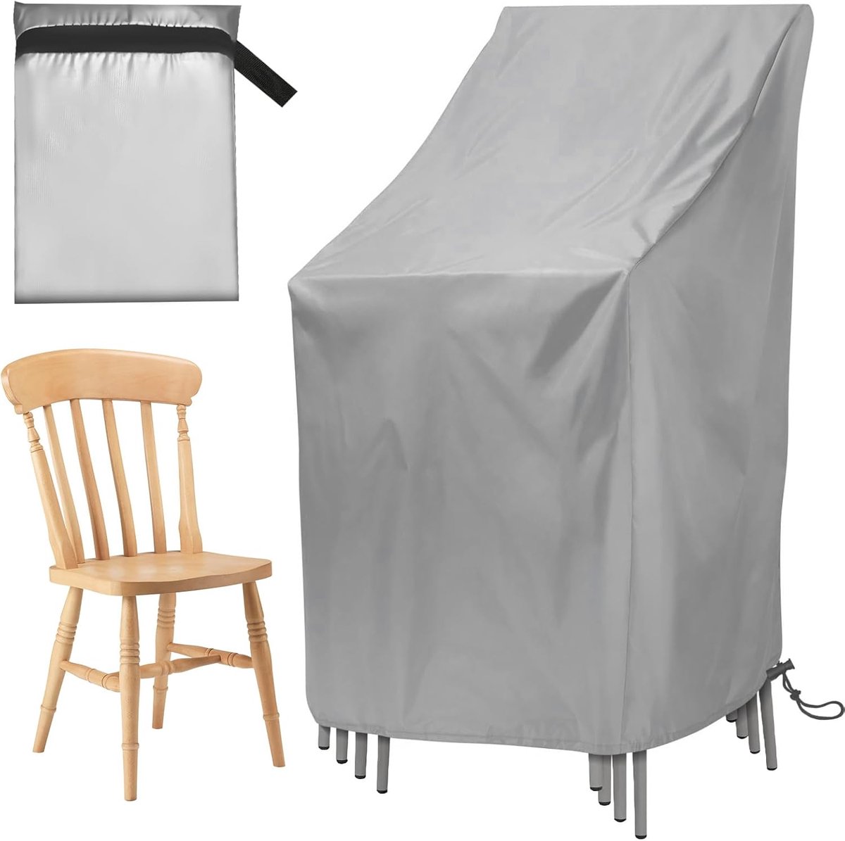 Famanu Tuinstoelhoes - beschermhoes voor tuinstoelen - beschermhoes tuinmeubelen - afdekhoes voor tuinmeubelen - afdekhoes tuinmeubelen voor tuinstoel - balkonstoelen (85 x 65 x 114 zilver