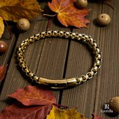 Leerella Goudkleurig Roestvrijstalen Schakelarmband Box Chain 19cm - 6mm Breed, Diverse Lengtes Beschikbaar