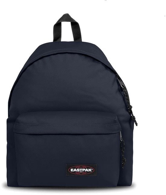 Donkerblauwe Eastpak rugzak met voorvak met rits en Eastpak logo.