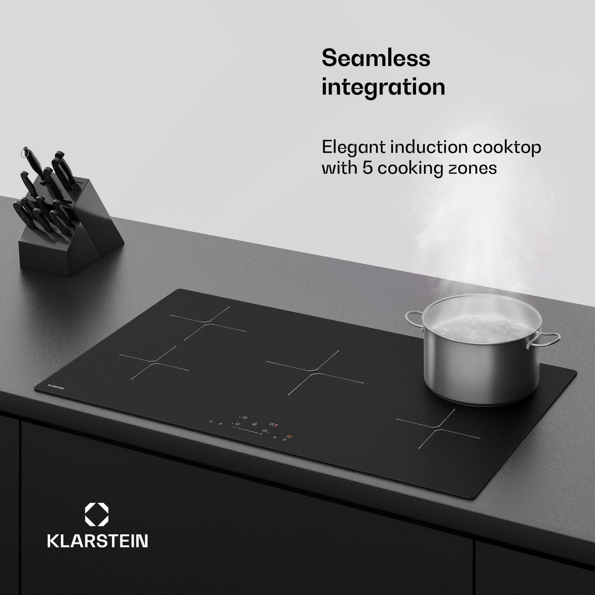 Klarstein Inductiekookplaat PowerGlide - 5-zone inbouw inductiekookplaat, 9800 W boost, touchslider, timer, kinderslot, krasvast mat glas, 90 cm, restwarmte-indicator, zwart - Kookveld - Induction Hob - Inductie Kookveld
