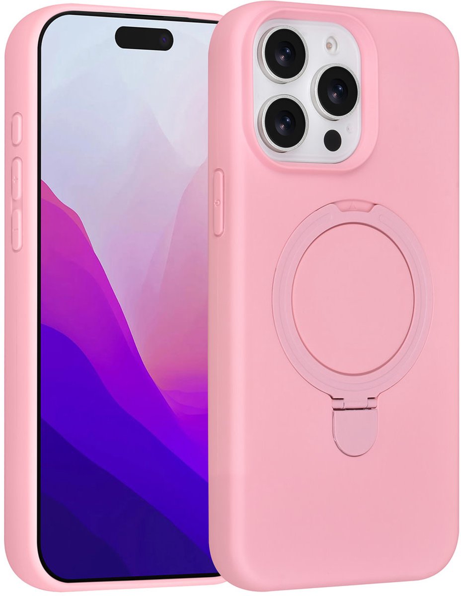 TUNIQ telefoonhoesje voor Apple iPhone 15 Pro Max - MagSafe met ringstand en koord - Roze