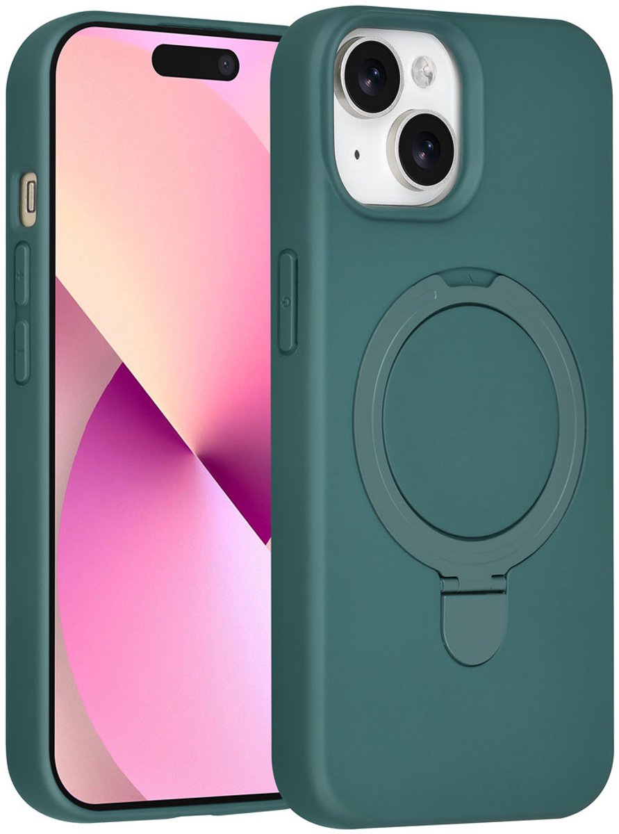 TUNIQ telefoonhoesje voor Apple iPhone 15 - MagSafe met ringstand en koord - Donkergroen