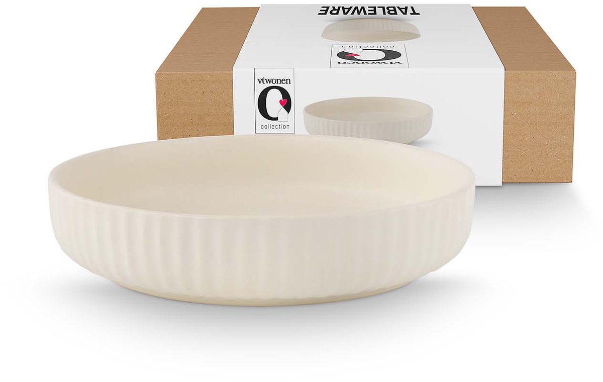 vtwonen Kom - Keramiek - Ontbijtkom of Soepkom - Gebroken wit - 26cm