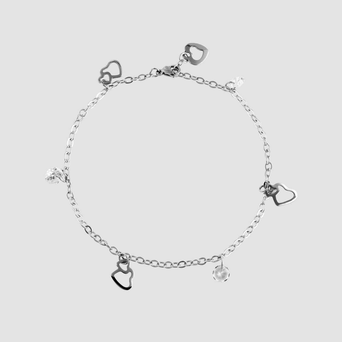 AKZENT Akzent dames voetsieraden Lia roestvrij staal, similibe afwerking, hanger, zilverkleurig, 25 cm