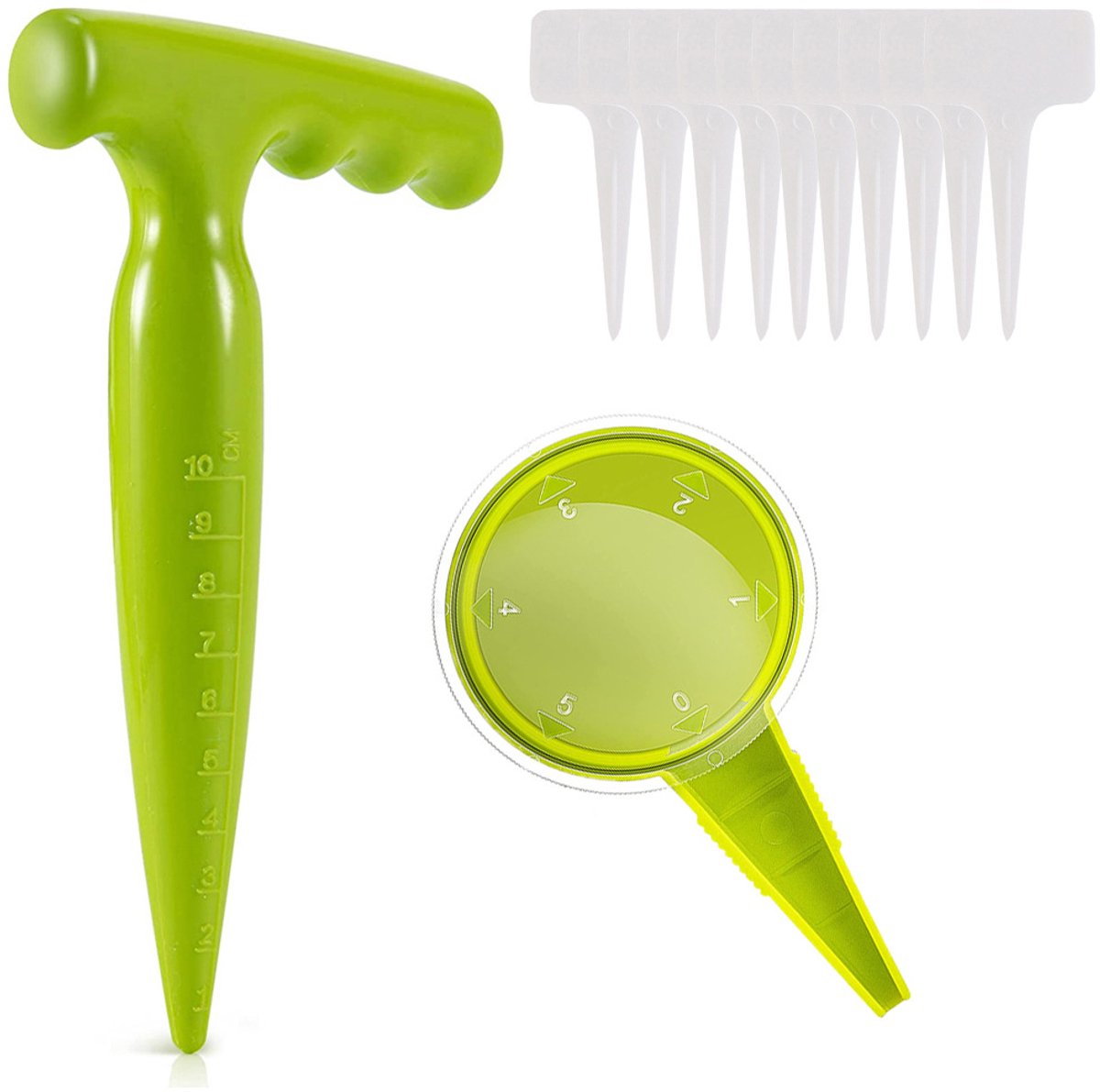 Tuingereedschapset - Zaaimachine - Zaaddispenser - Gatenpons - Zaaigereedschap - Bloemenzaaier - Inclusief 1 gatenpons, 1 zaaimachine en 10 etiketten - Ideaal voor het zaaien van kleine zaden zoals bloemen en groenten - Groen