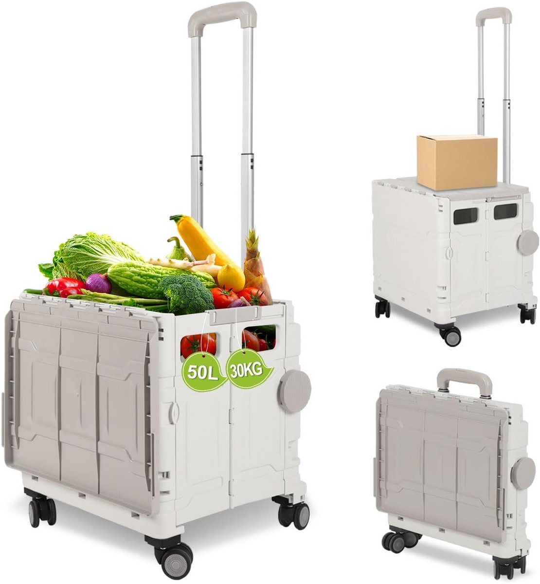 Inklapbare Boodschappentrolley met Deksel en 4 Draaibare Wielen tot 30 kg