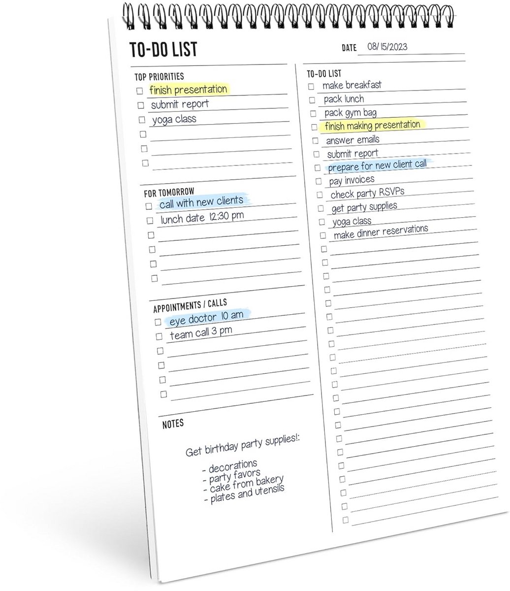 Groot Dagelijks To Do Lijst Notitieblok Spiraalgebonden Planner 8,5x11 Inch - Met Prioriteiten en Takenlijst