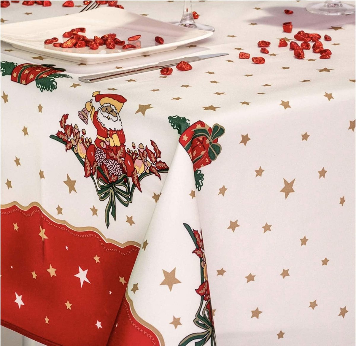 Ronde Kerst Tafellaken 160 cm Kerstman Vuilafstotend en Wasbaar