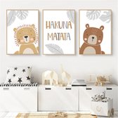 Set de 3 posters pour chambres d'enfants avec animaux de la forêt - Décoration pour garçons et filles (DIN A4)