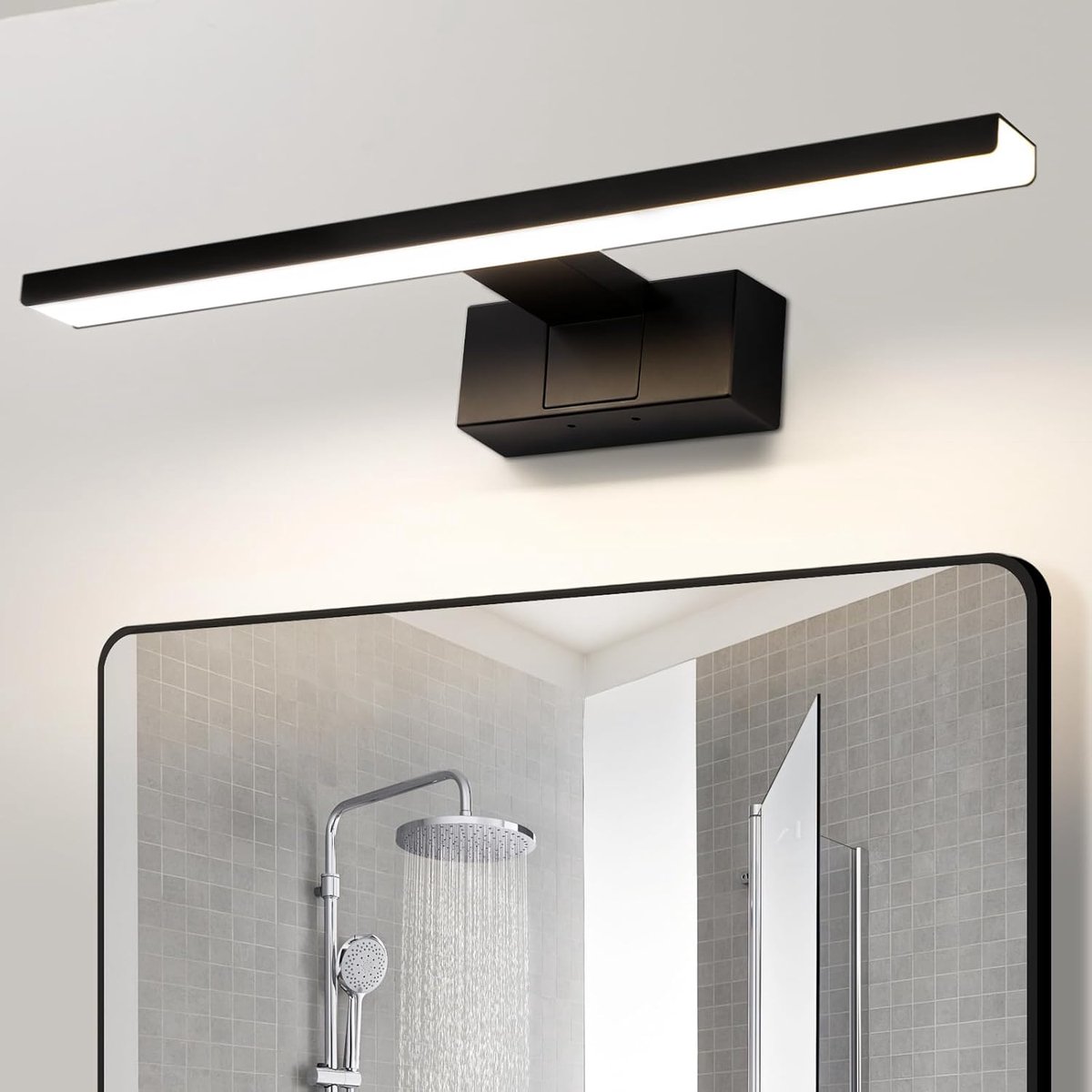 Glitzerlife LED Spiegellamp Bad - Wandlamp IP44 Waterbestendig - 60 cm - Zwart - Flikkervrij Neutraal Wit Licht - Badkamer Verlichting - Acryl & Metaal 60CM 4000K
