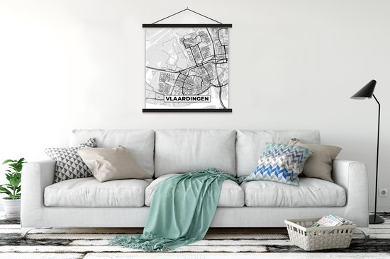 Porte-affiche avec affiche - Affiche scolaire - Plan de la ville - Vlaardingen - Grijs - Wit - 120x120 cm - Lattes noires