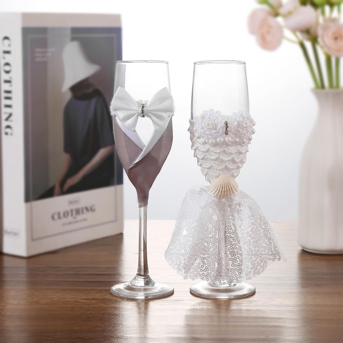 Handgemaakte Bruiloft Champagneglazen Set voor Bruid en Bruidegom
