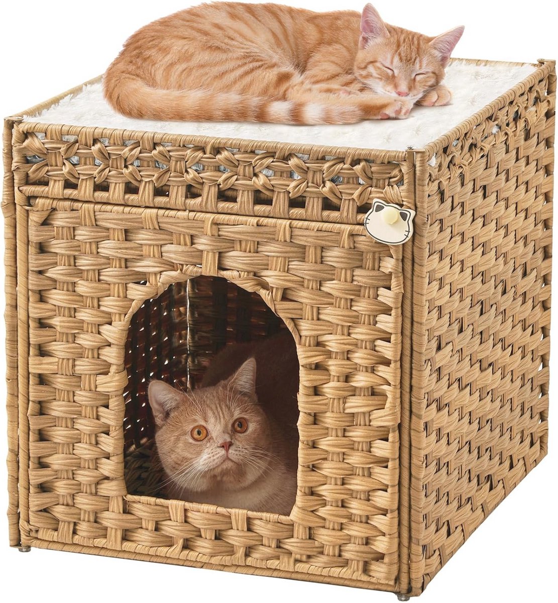 Kattenbed voor binnen met dubbele kussens en handgeweven rotan
