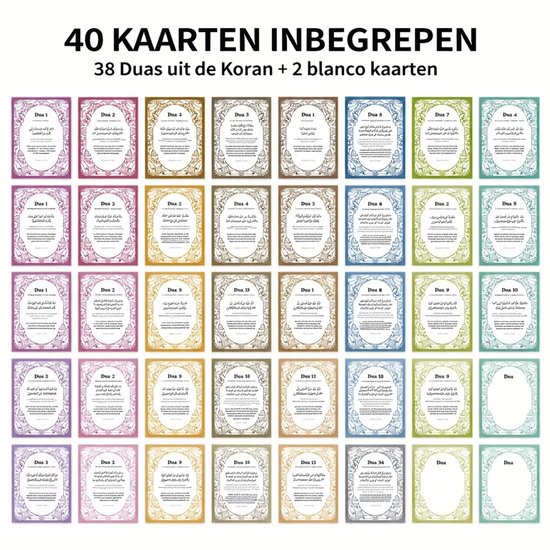 Baraka Treasures Islamitische Dua Kaarten - Gebedskaarten - 40 Stuks - 38 Duas uit de Koran + 2 Blanco - Eid Cadeau - Ramadan Cadeau - Engels van Merkloos — afbeelding 2