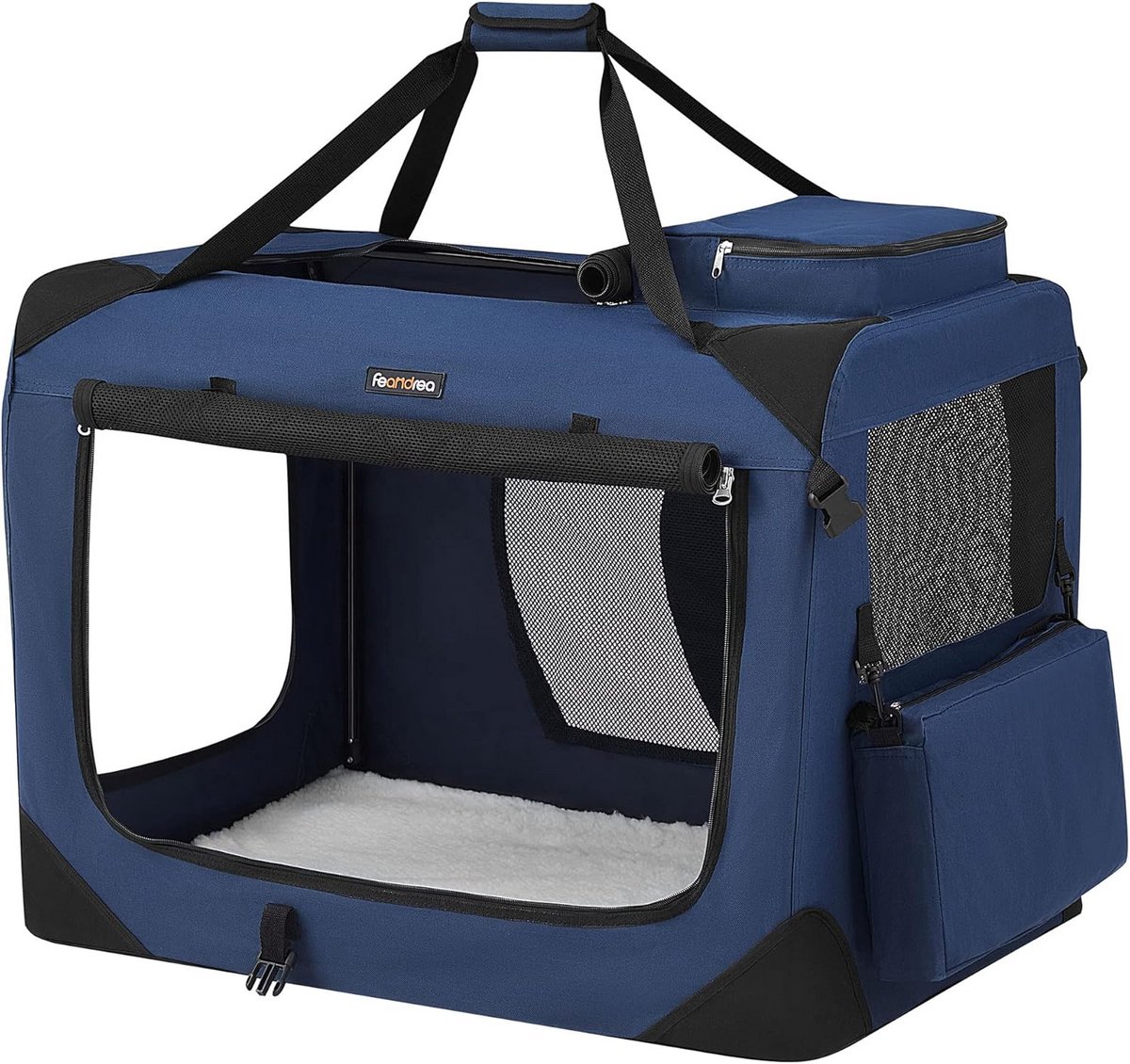 Opvouwbare Honden Bench Transportbox XL Ademend Oxford Stof Metalen Frame Duurzaam Blauw