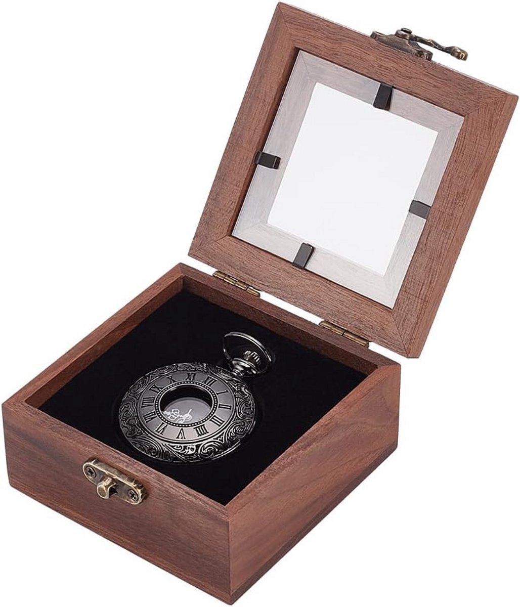 Houten Presentatiedoos voor Zakhorloge met Doorzichtig Acrylic Deksel - Vierkante Reisdoos