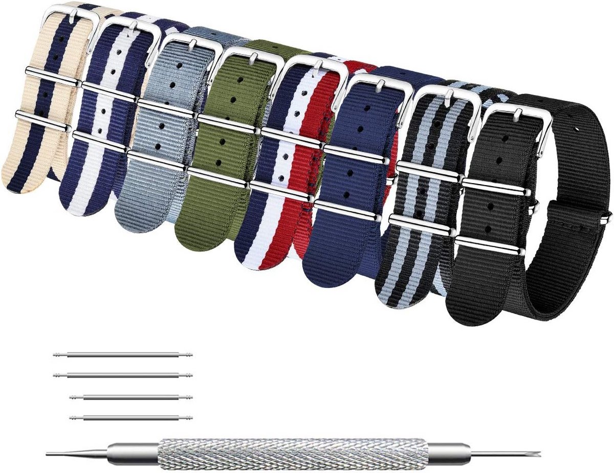 Nato Horlogebanden Set 4 of 8 Stuks | Ballistisch Nylon Bandjes | 16mm t-m 24mm