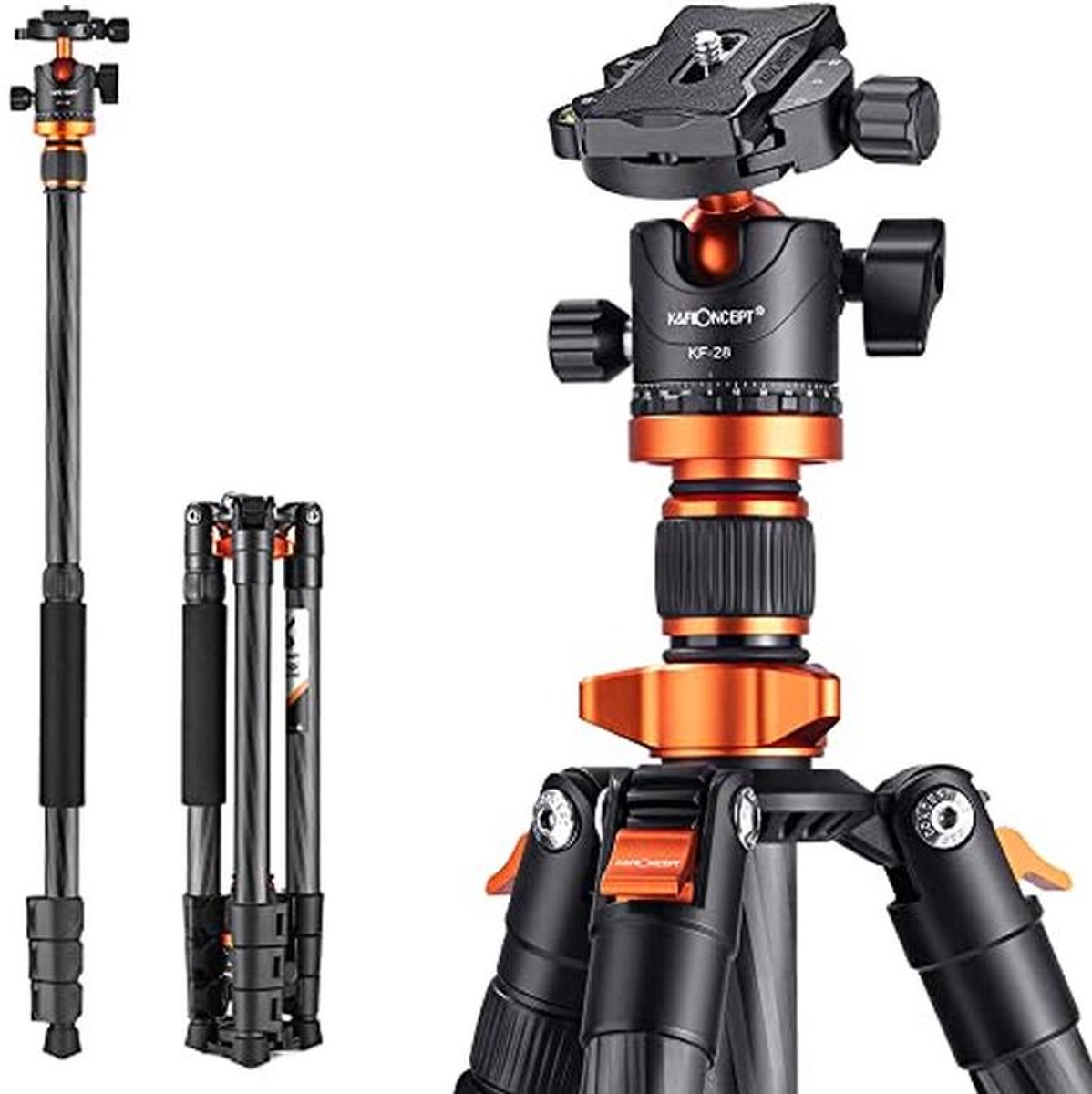 Lichtgewicht Koolstofvezel Camera Statief 160cm met Monopod en 360° Kogelhoofd