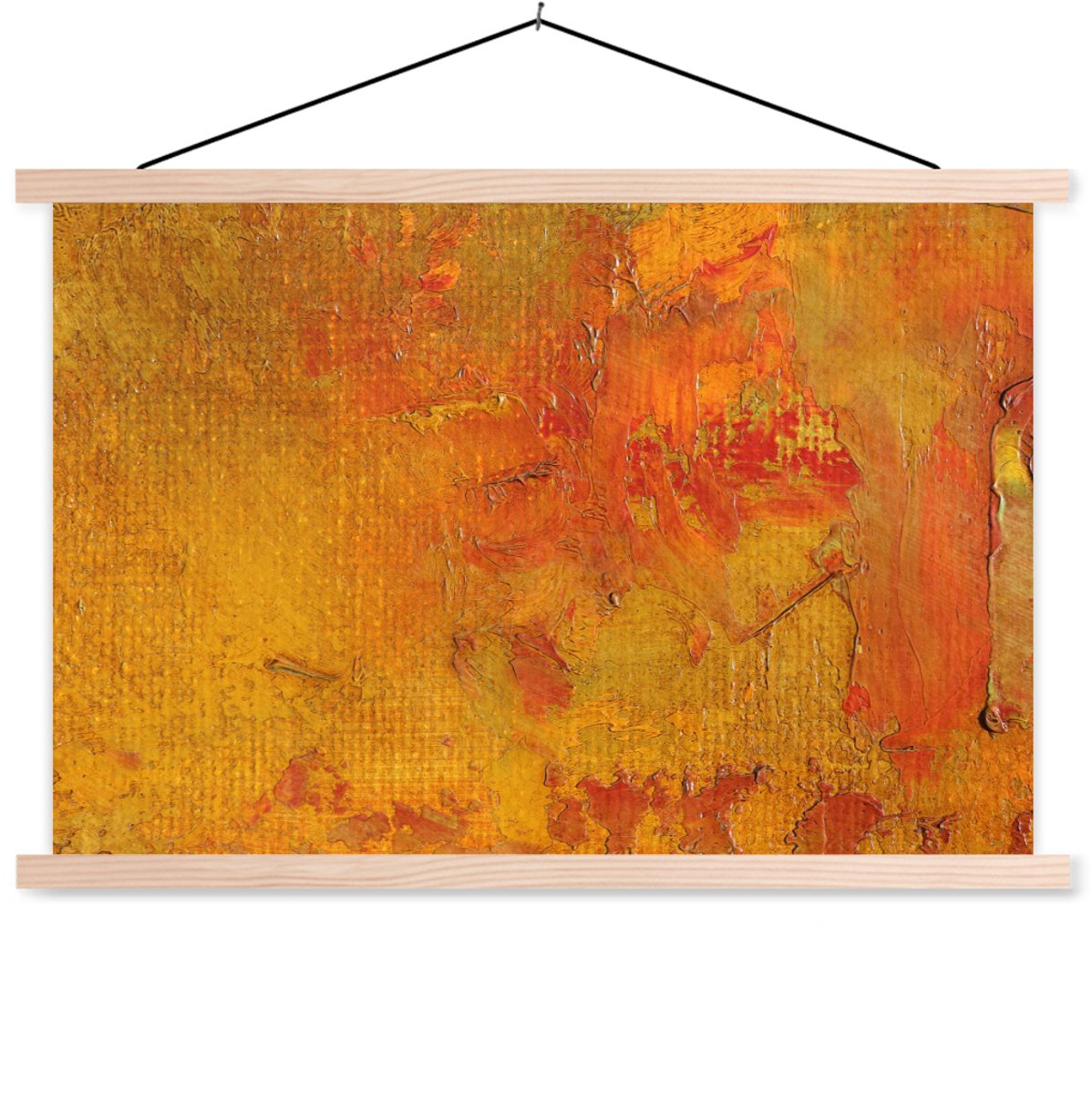 Posterhanger incl. Poster 150x100 cm - Schoolplaat - Olieverf-schilderij Herfstkleuren - Textielposter - Blanke latten