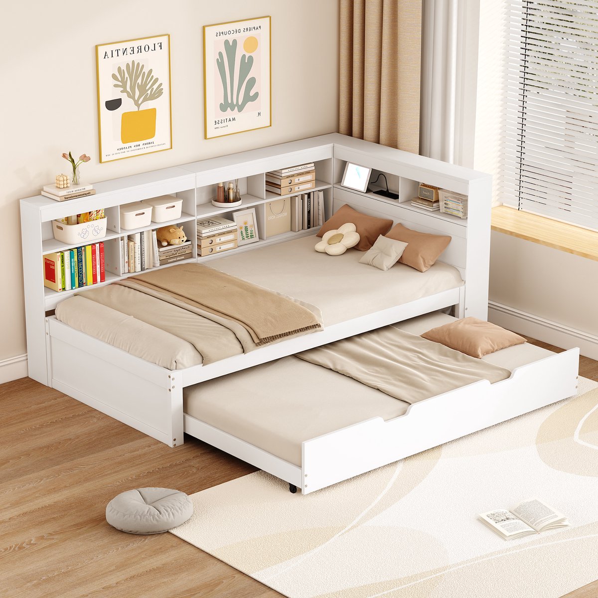 STILVORA Slaapbank 90x200 cm - Met USB-Poort En Uitrekbaar Bed 90x190 cm - Met Opbergruimt
