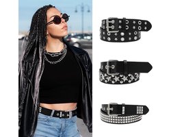 Riem Dames Heren - 3 Stuks - Met Studs Y2K - Metalen Punkrock-Klinknagelriem - Gothic Riem met Heldere Piramide Studs