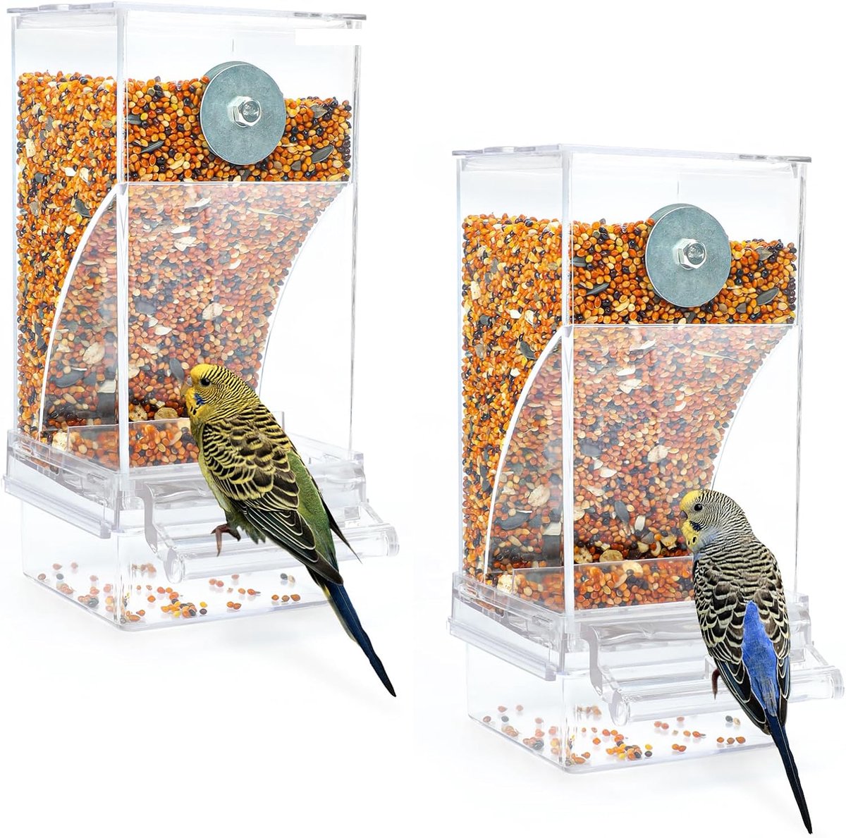2 stuks - Automatische vogelvoeder - Voerbak met kooi - Acryl - Papegaaienvoeder - Geschikt voor kleine vogels, papegaaien, kuifvogels, kanaries - Transparant