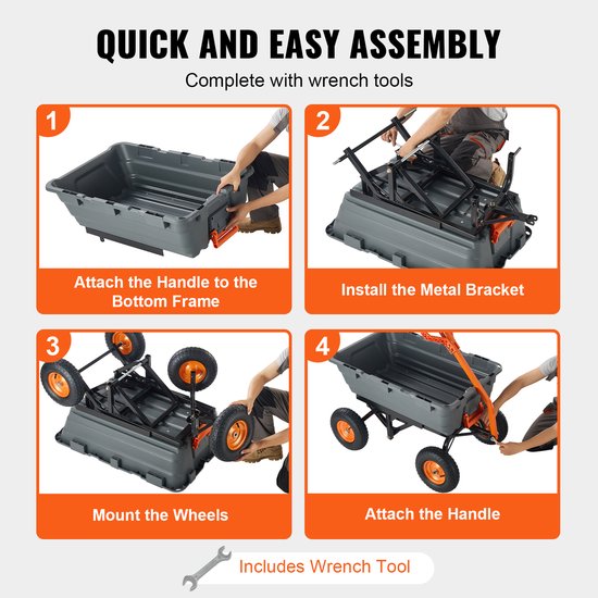 Kiepwagen - Poly-tuinkar met stalen frame, capaciteit 1500 pond, 2-in-1 ombouwbare handgreep, multifunctionele kruiwagen met 13 inch banden van Merkloos	 — afbeelding 3