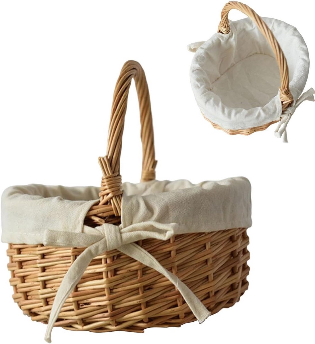 Ronde Rietmand met Handvat - Decoratieve Opbergmand, Geschenkmand en Boodschappenmand