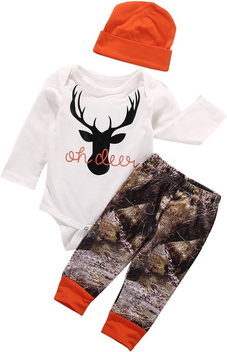 Set Baby Jongen Romper en Broek met Hoed - Lange Mouw Kledingset voor Pasgeborenen