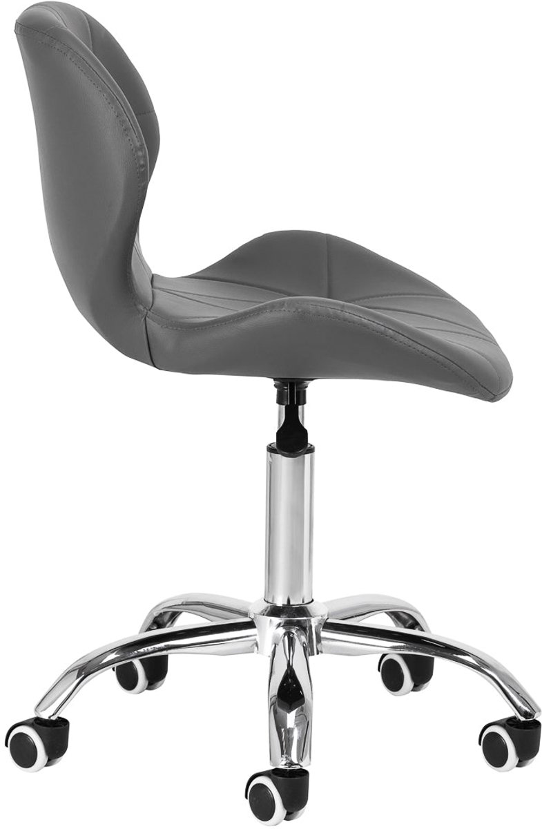 Salonstoel met Wielen Verstelbaar Grijs – Met Rugleuning – Draaibaar – Beauty- en Werkstoel 4Rico QS-06