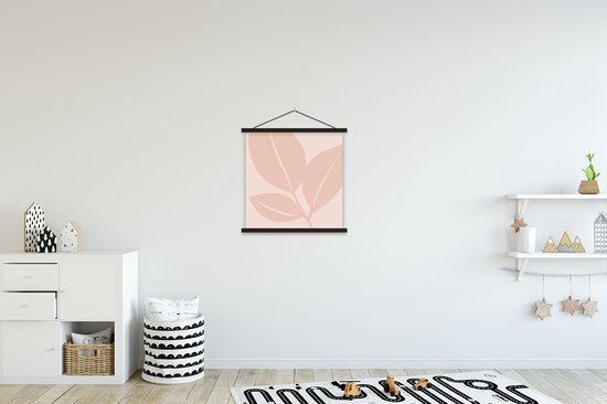 Porte-affiche avec affiche - Affiche scolaire - Été - Feuilles - Rose - Pastel - 40x40 cm - Lattes noires