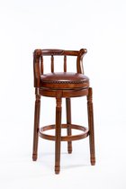 Koeienhuid Top Leren Houten Bar Krukken, 360 Graden Draaibare Bar Stoel met Rugleuning, Bar Hoogte en Counter Hoogte Bar Krukken voor Thuis, Keuken, Eetkamer en Bar- Bruin