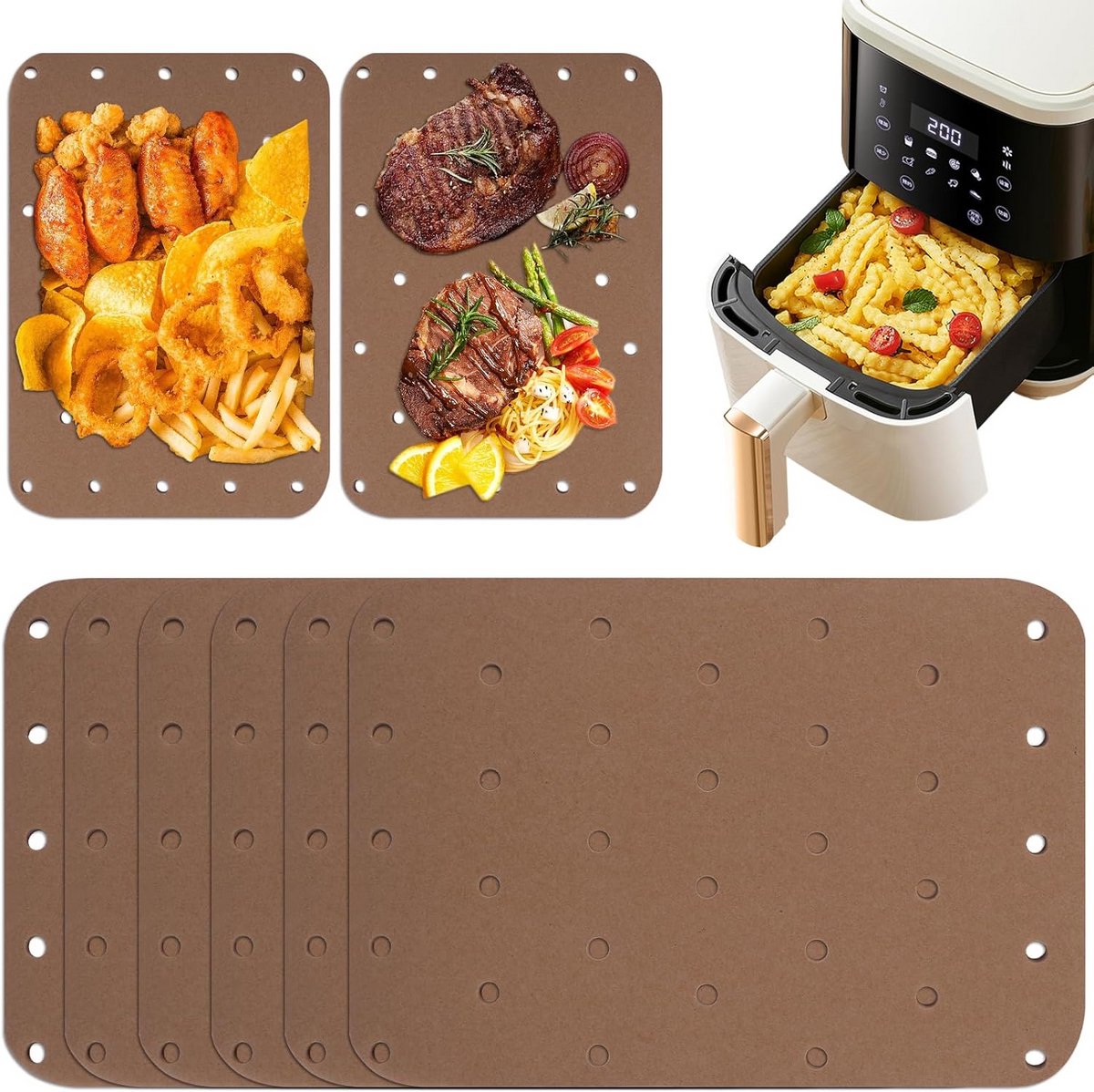 200 Perkamentpapier Vellen voor Airfryer en Heteluchtfriteuse – Universeel en Geperforeerd