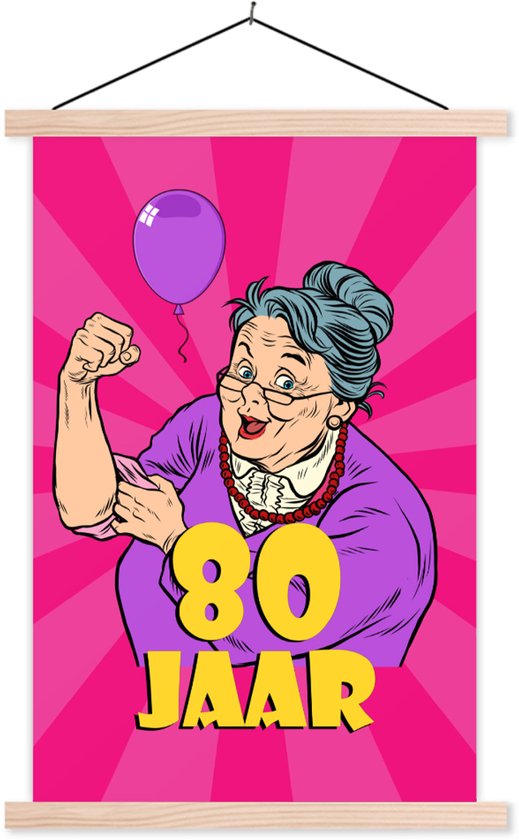 Porte-affiche avec affiche - Affiche scolaire - Anniversaire - 80 ans - Fête - Femme - 40x60 cm - Lattes vierges