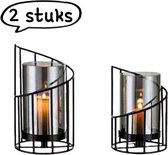 Set van 2 kandelaars - Metaal - Geschikt voor bruiloften, banketten en feesten. Kandelaars van metaaldraad - Klein + Groot - Zwart