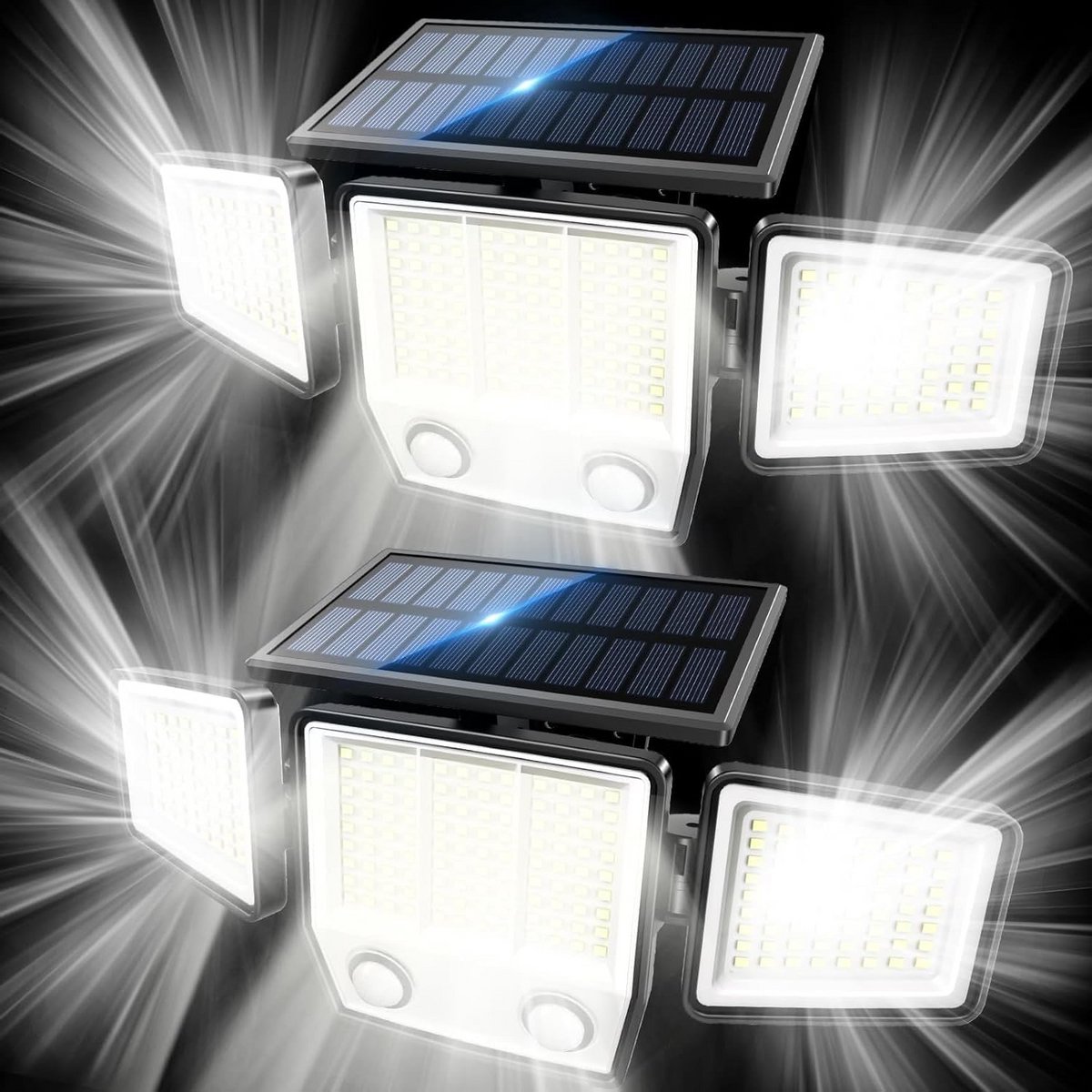 Set van 2 Solar Bewegingssensor Buitenlampen - 3000LM Waterdichte LED Schijnwerper met 270° Verlichting