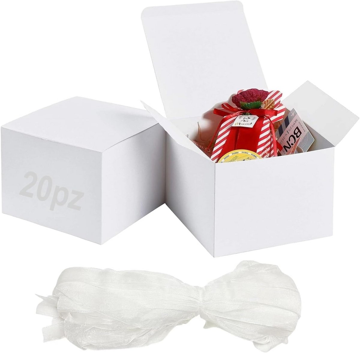 20 Witte Kraft Geschenkdozen met Deksel - Vierkant en Eenvoudig te Monteren voor Feestjes en Cadeaus