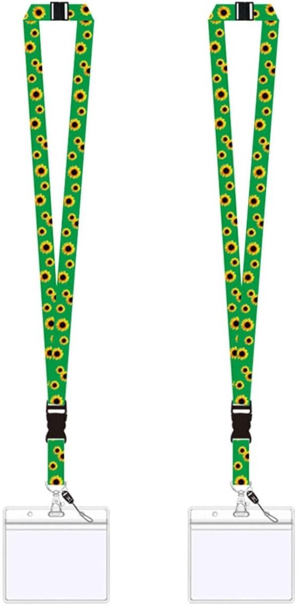 QTTVBTNA - 2 Stuks Zonnebloem Lanyard met Kaarthouder – met Clip – Comfortabel & Duurzaam – Voor ID-kaart, Badge, Sleutels en Telefoon – Lichtgewicht & Praktisch voor Dagelijks Gebruik - Groen