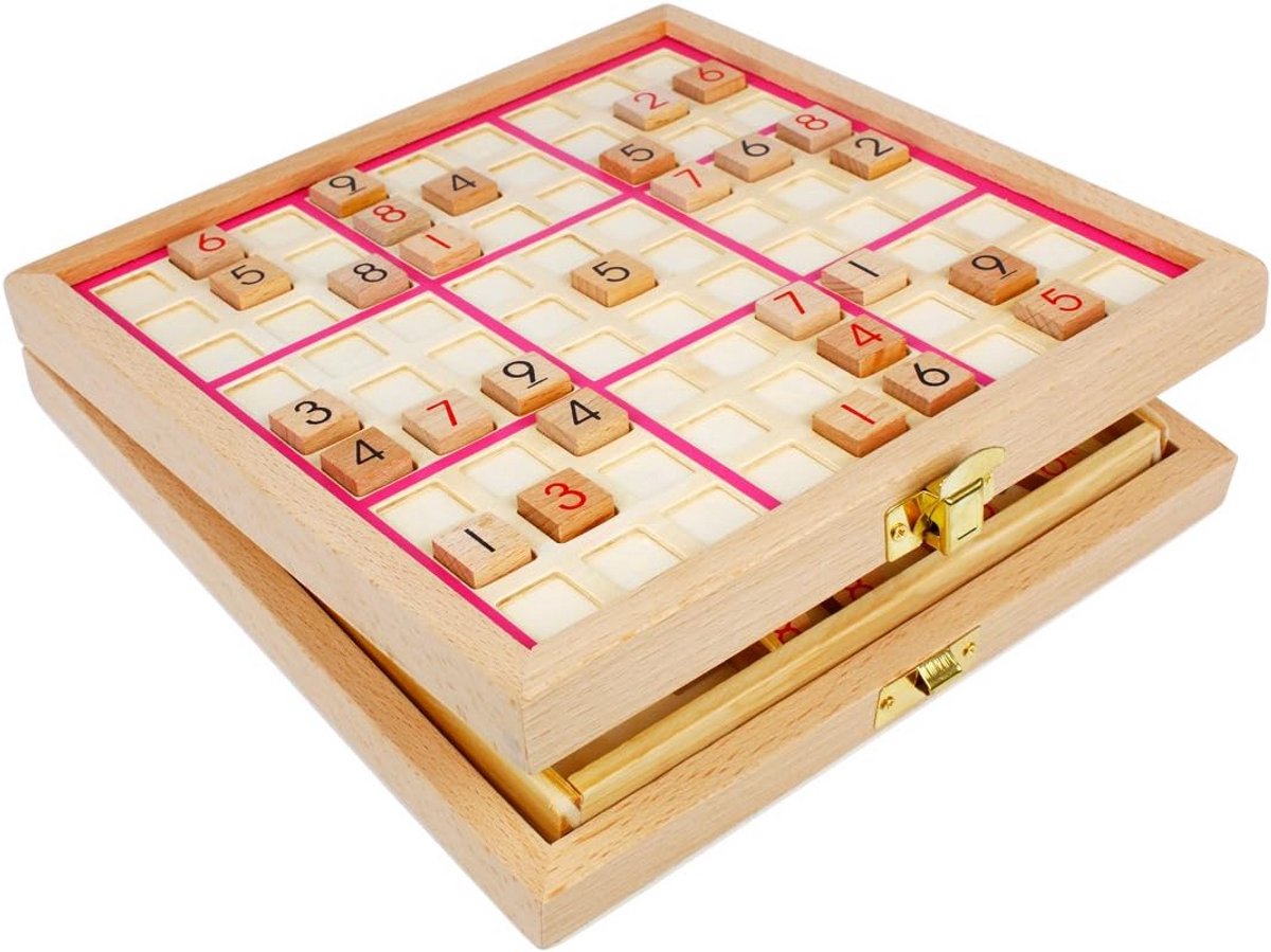 Houten Sudoku Speelgoed met Opbergdoos - 3-in-1 Cijfer Puzzel voor Kinderen en Volwassenen