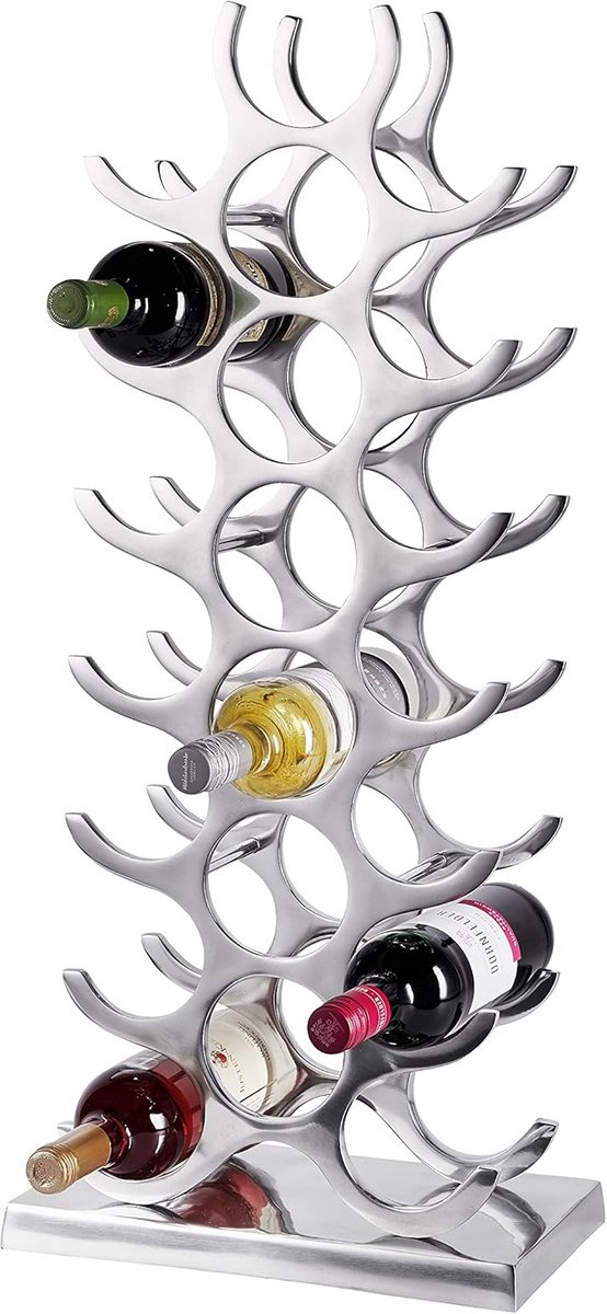 Luxe XL Wijnflessenrek voor 21 Flessen - Modern Aluminium Zilver Design