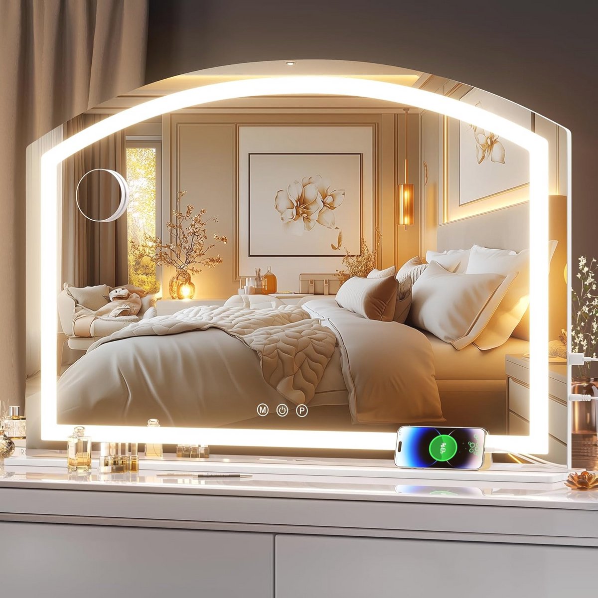 Groot Make-upspiegel met Verlichting en 10x Vergroting - Dimbare Tafelspiegel met USB-Aansluiting