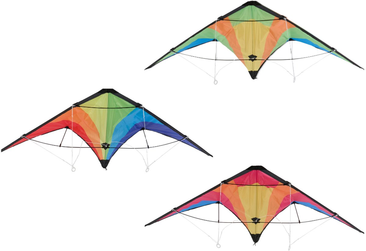 Eddy Toys Stuntvlieger - Bestuurbare Vlieger met 2 Lijnen ca. 50 m - Stunt Kite van 100% Polyester - ca. 120 x 60 cm - Assorti - 1 Willekeurige Kleur