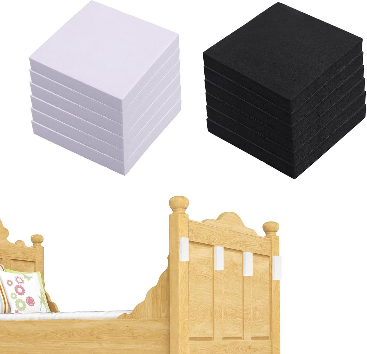 VVGoods - Set van 12 Hoofdbordstoppers voor Muur - Meubelbeschermers van EVA-Schuim - Wit en Zwart, 6x6x1cm