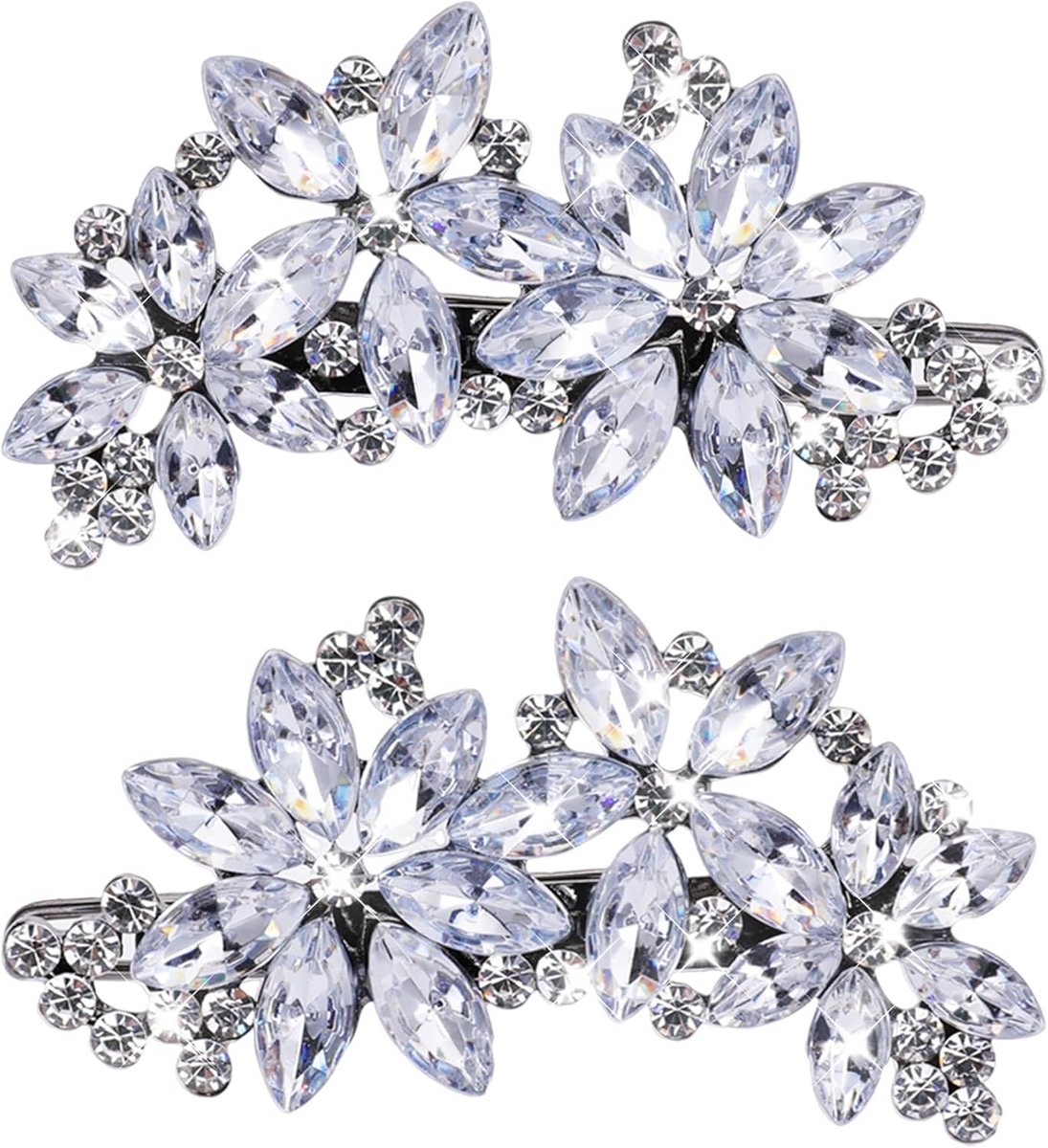 Set van 2 Bruiloft Haarspeldjes met Strass Bloemen - Zilveren Bruids Haaraccessoires