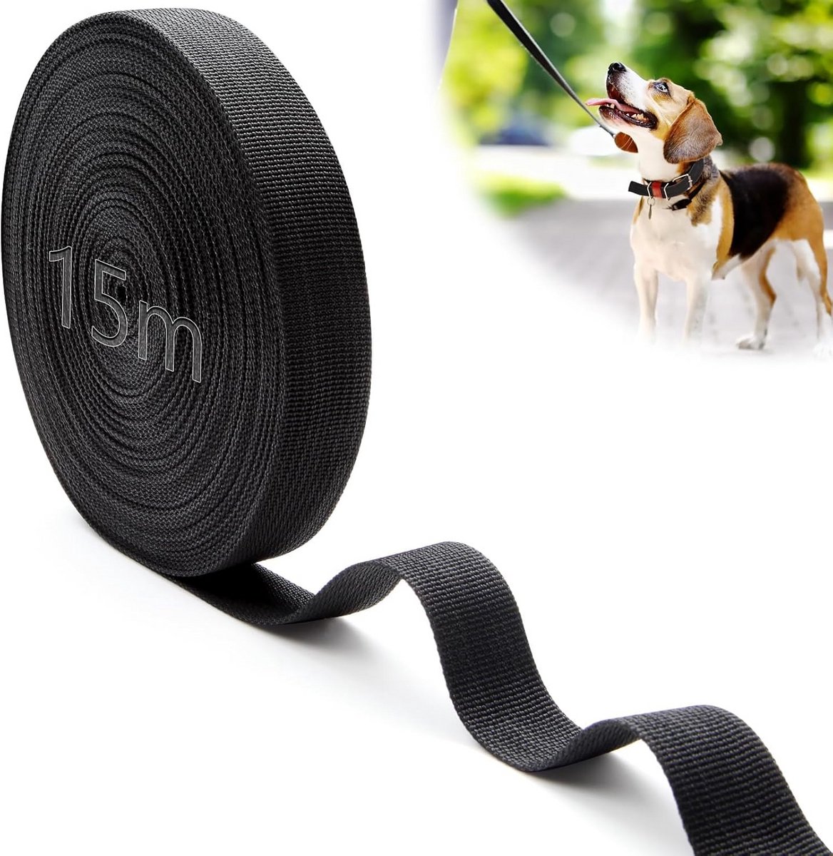 15m Zwarte Band Nylon Polypropyleen 20mm - Sterk Waterbestendig Textiel voor Tassen, Riemen en DIY Projecten