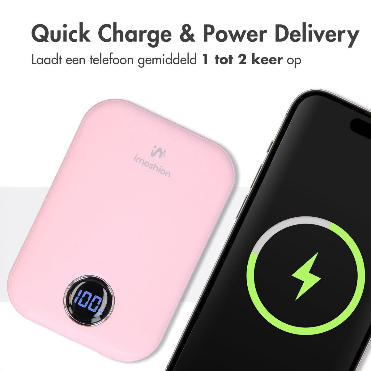 imoshion Powerbank 10000 mAh Draadloos Lichtroze - afbeelding 2